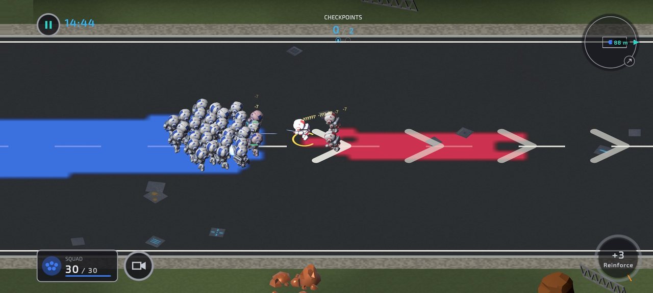 ChromaClaim gameplay: a squad paints the road blue while storming an enemy base